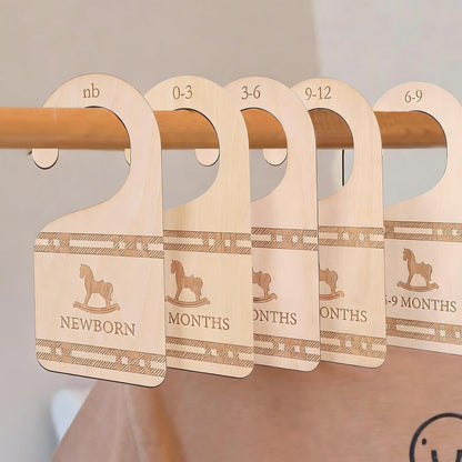 Classic Plaid Baby Closet Dividers Set of 5 - Wooden Baby Clothes Organizer, Newborn 24 Months Nursery Closet Size Markers