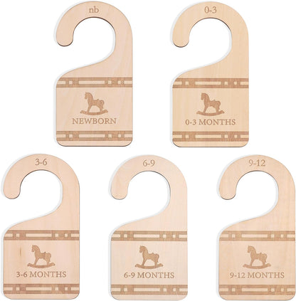 Classic Plaid Baby Closet Dividers Set of 5 - Wooden Baby Clothes Organizer, Newborn 24 Months Nursery Closet Size Markers