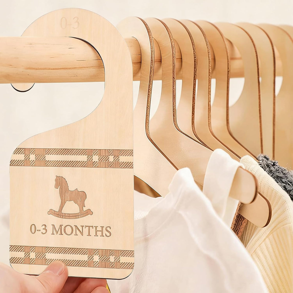Classic Plaid Baby Closet Dividers Set of 5 - Wooden Baby Clothes Organizer, Newborn 24 Months Nursery Closet Size Markers