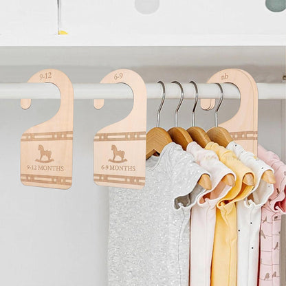 Classic Plaid Baby Closet Dividers Set of 5 - Wooden Baby Clothes Organizer, Newborn 24 Months Nursery Closet Size Markers
