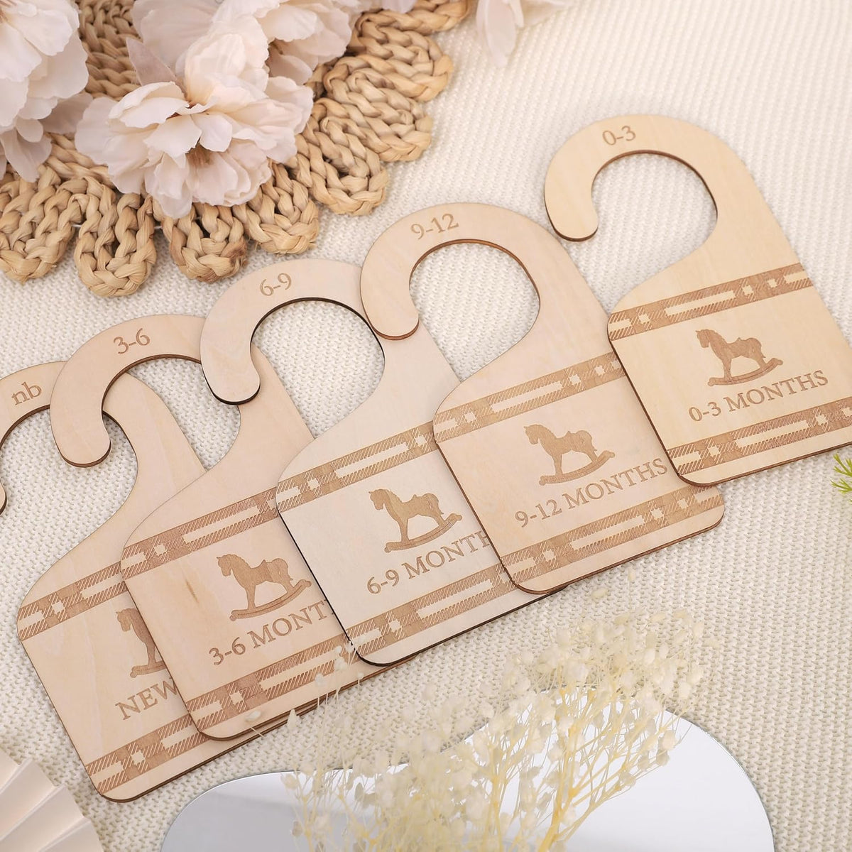 Classic Plaid Baby Closet Dividers Set of 5 - Wooden Baby Clothes Organizer, Newborn 24 Months Nursery Closet Size Markers