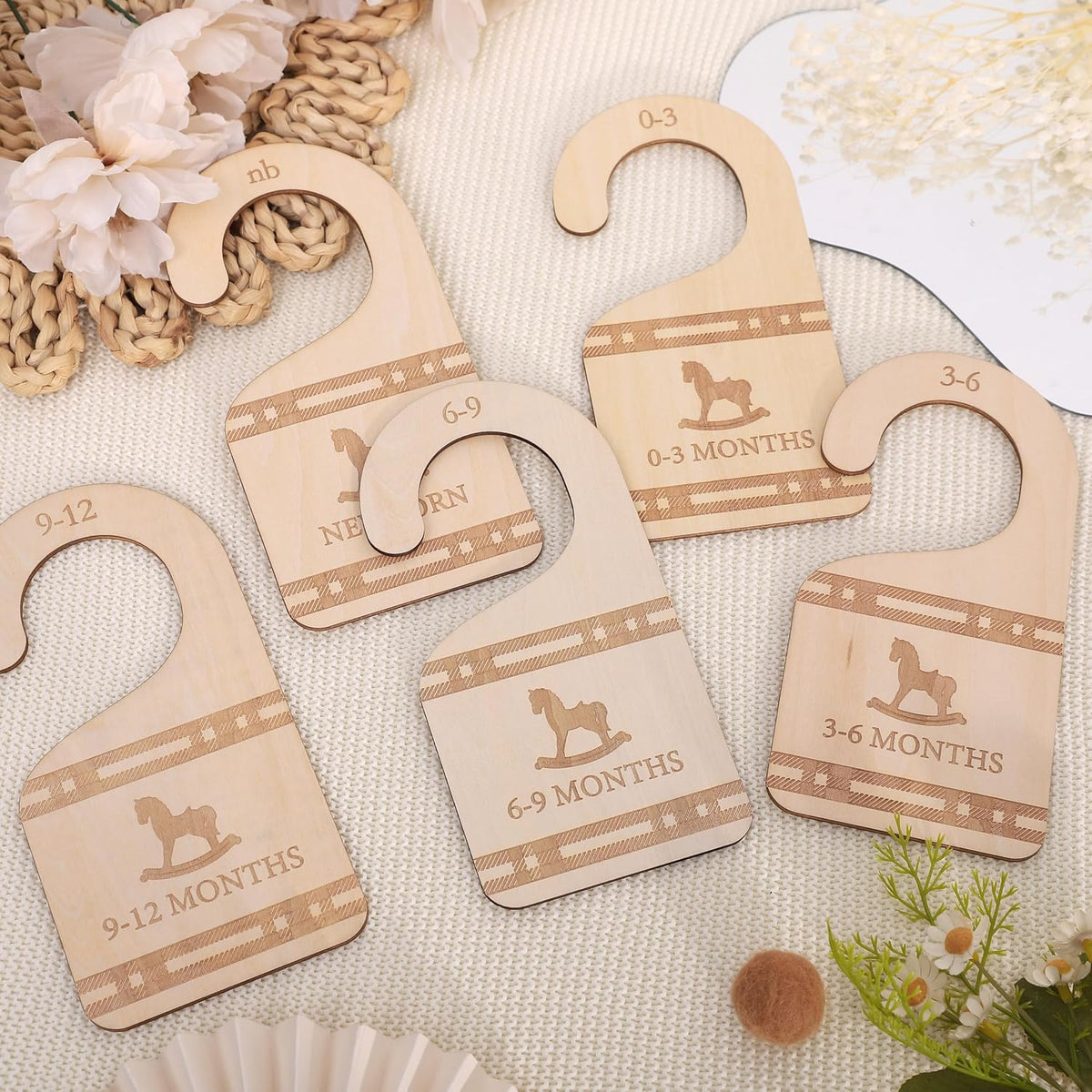 Classic Plaid Baby Closet Dividers Set of 5 - Wooden Baby Clothes Organizer, Newborn 24 Months Nursery Closet Size Markers