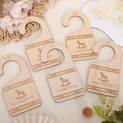 Classic Plaid Baby Closet Dividers Set of 5 - Wooden Baby Clothes Organizer, Newborn 24 Months Nursery Closet Size Markers