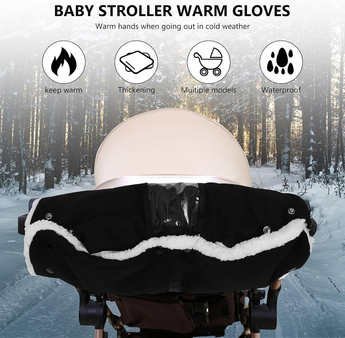 Winter Stroller Gloves with Thick Oxford Fabric and Plush Lining, Windproof and Warm Hand Muff for Outdoor Stroller Bars in Cold Weather