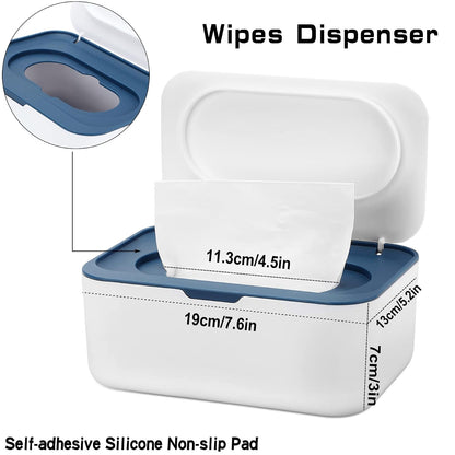 Wipes Dispenser Baby Wipe Holder with Lids, Keeps Wipes Fresh, Refillable Wipes Container with Sealing Design, Bathroom Tissues Wipes Case Box, Blue