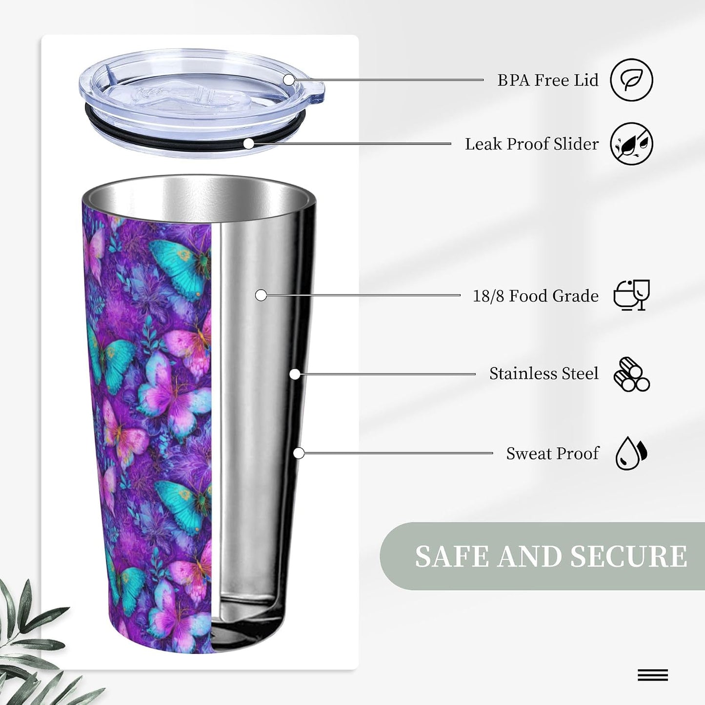 Cat Tumbler with Straw Lid Insulated Travel Coffee Mug 20 OZ Stainless Steel Cup for Outdoor Car Office Kitchen
