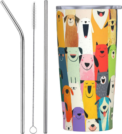 Cat Tumbler with Straw Lid Insulated Travel Coffee Mug 20 OZ Stainless Steel Cup for Outdoor Car Office Kitchen