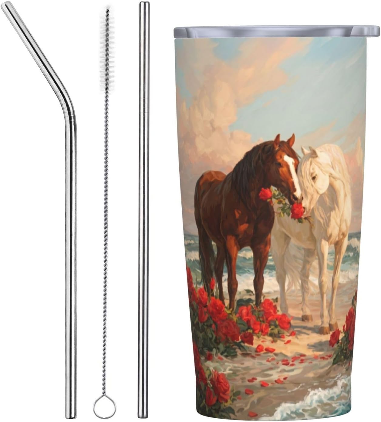 Cat Tumbler with Straw Lid Insulated Travel Coffee Mug 20 OZ Stainless Steel Cup for Outdoor Car Office Kitchen