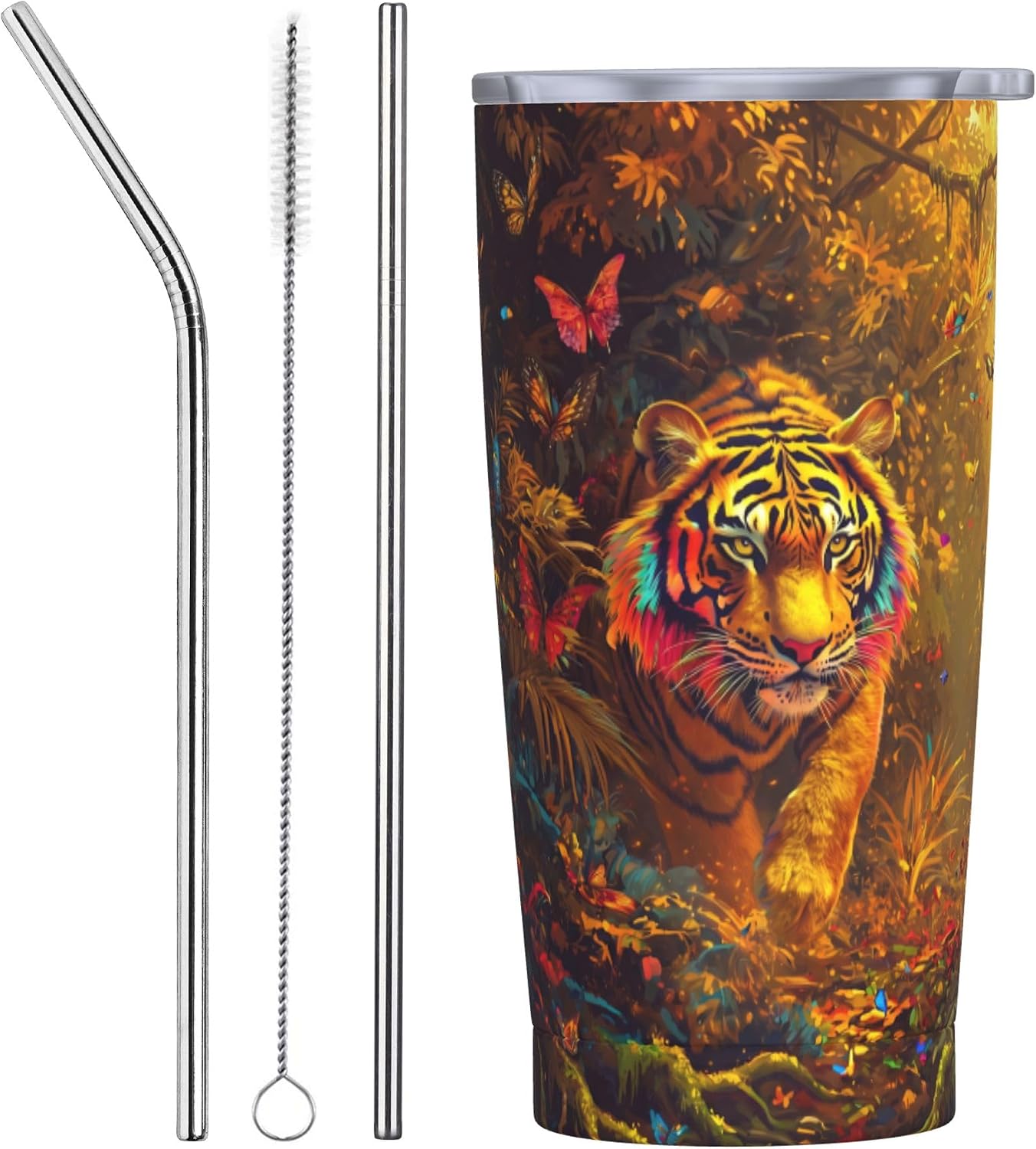 Cat Tumbler with Straw Lid Insulated Travel Coffee Mug 20 OZ Stainless Steel Cup for Outdoor Car Office Kitchen
