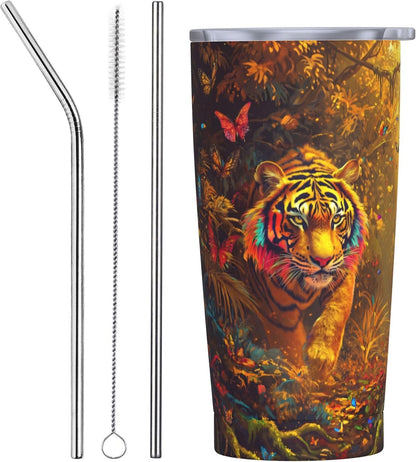 Cat Tumbler with Straw Lid Insulated Travel Coffee Mug 20 OZ Stainless Steel Cup for Outdoor Car Office Kitchen