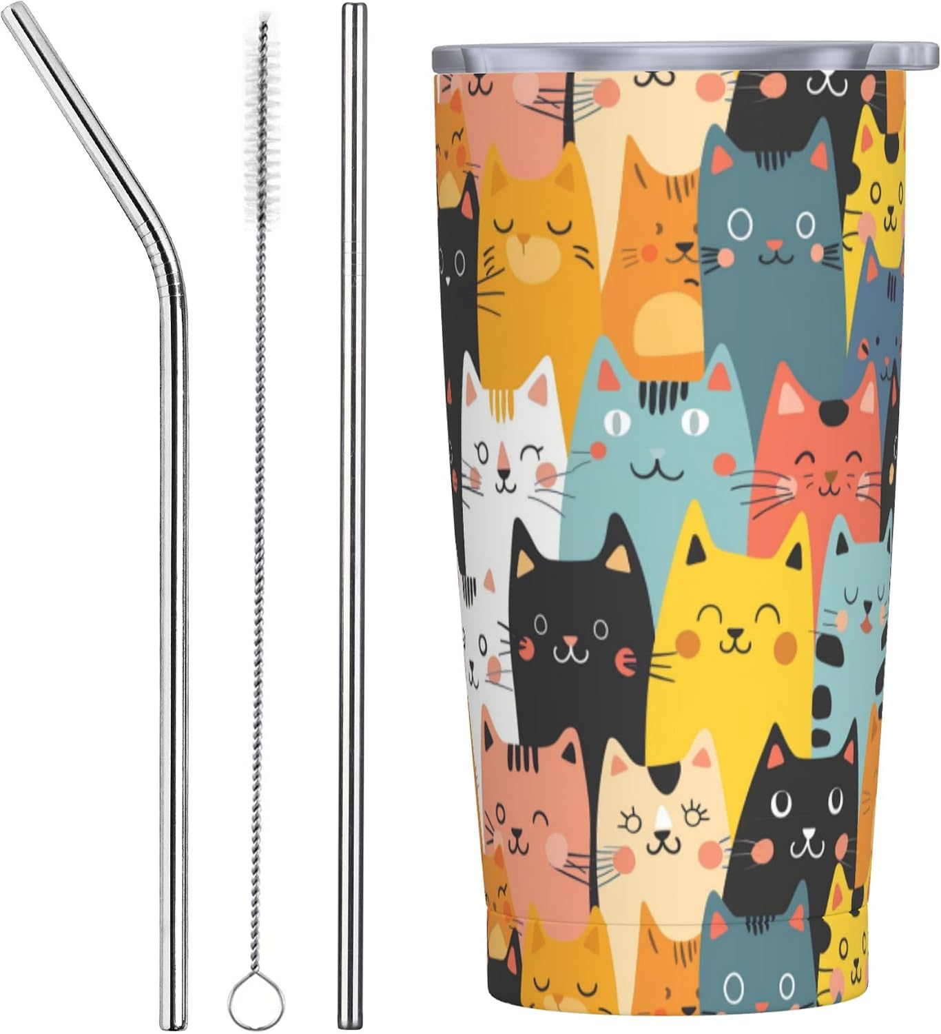 Cat Tumbler with Straw Lid Insulated Travel Coffee Mug 20 OZ Stainless Steel Cup for Outdoor Car Office Kitchen