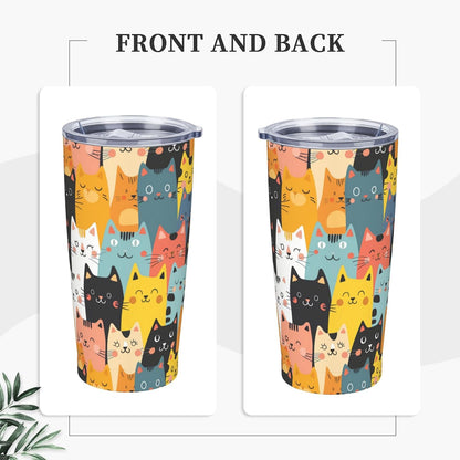 Cat Tumbler with Straw Lid Insulated Travel Coffee Mug 20 OZ Stainless Steel Cup for Outdoor Car Office Kitchen