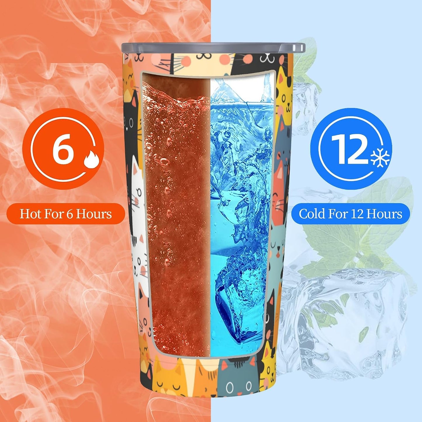 Cat Tumbler with Straw Lid Insulated Travel Coffee Mug 20 OZ Stainless Steel Cup for Outdoor Car Office Kitchen