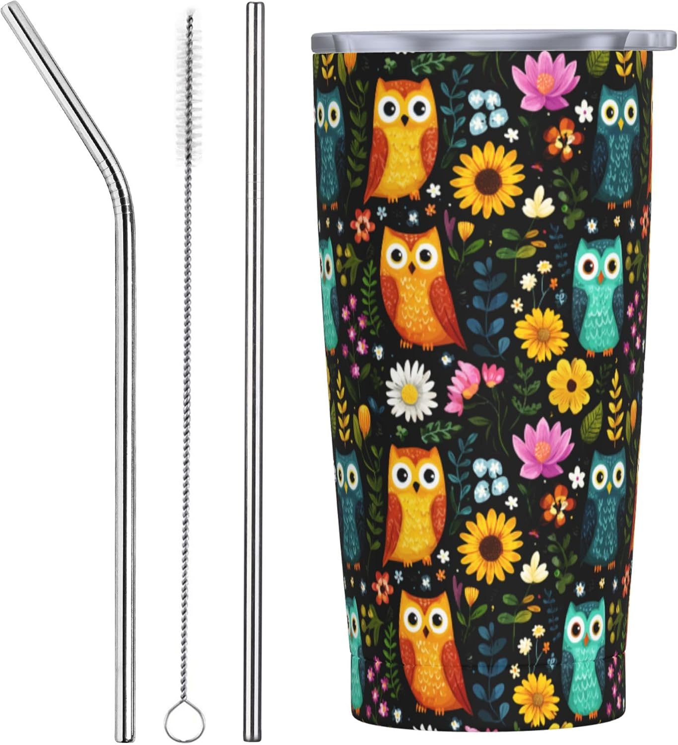 Cat Tumbler with Straw Lid Insulated Travel Coffee Mug 20 OZ Stainless Steel Cup for Outdoor Car Office Kitchen