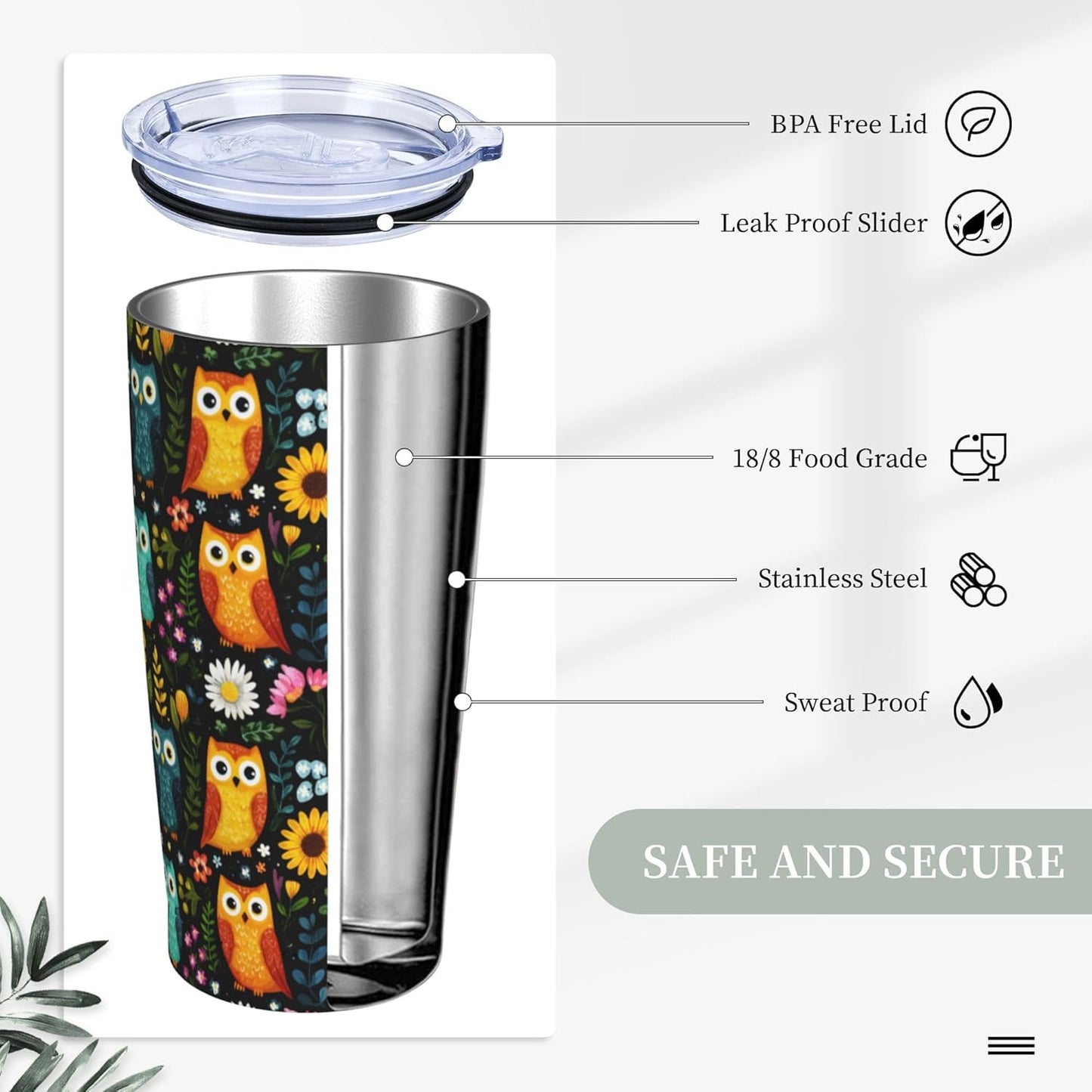 Cat Tumbler with Straw Lid Insulated Travel Coffee Mug 20 OZ Stainless Steel Cup for Outdoor Car Office Kitchen