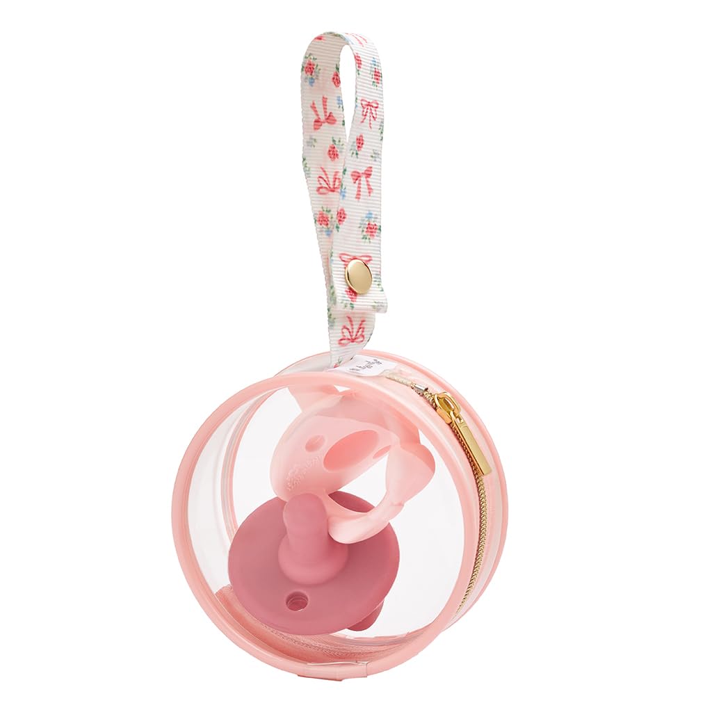 Clear Pacifier Case with Clip Strap, Holds 2 Pacifiers (Bows)