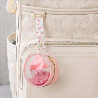 Clear Pacifier Case with Clip Strap, Holds 2 Pacifiers (Bows)