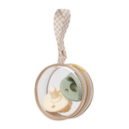 Clear Pacifier Case with Clip Strap, Holds 2 Pacifiers (Bows)