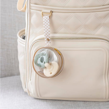 Clear Pacifier Case with Clip Strap, Holds 2 Pacifiers (Bows)