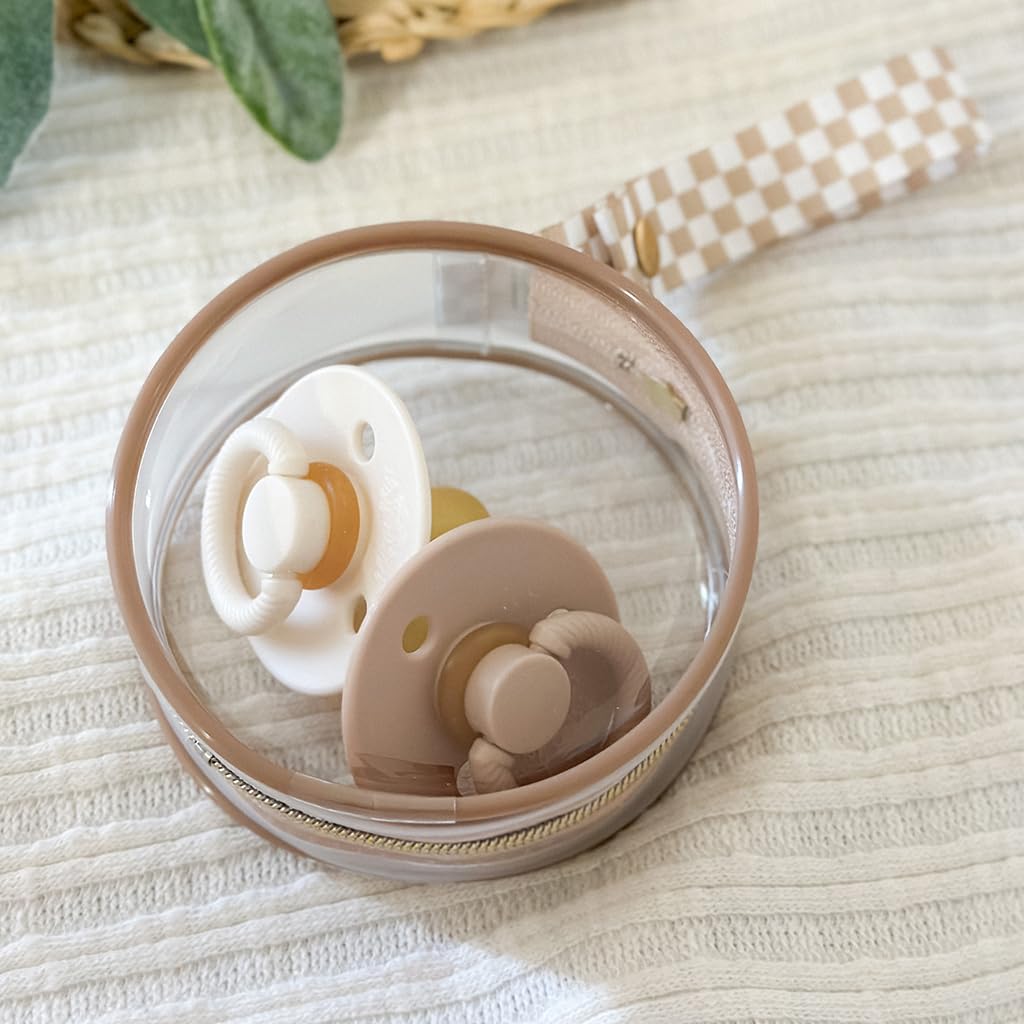 Clear Pacifier Case with Clip Strap, Holds 2 Pacifiers (Bows)