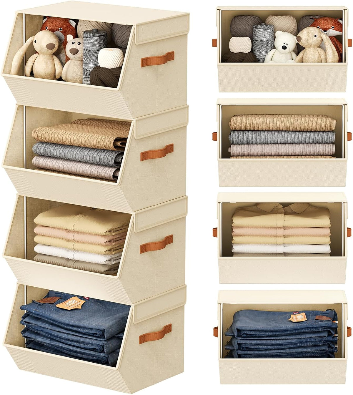 Stackable Closet Organizers and Storage Bins, Open Front Closet Shelf Organizer System With Steel Frame, Clothes Storage Basket Fabric, Collapsible Closet Drawers for Wardrobe, Nursery,Toy