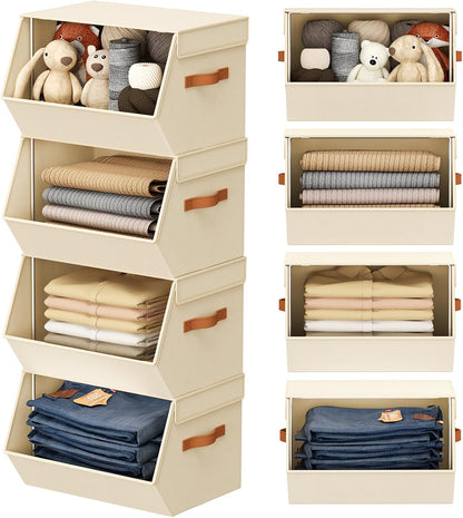 Stackable Closet Organizers and Storage Bins, Open Front Closet Shelf Organizer System With Steel Frame, Clothes Storage Basket Fabric, Collapsible Closet Drawers for Wardrobe, Nursery,Toy