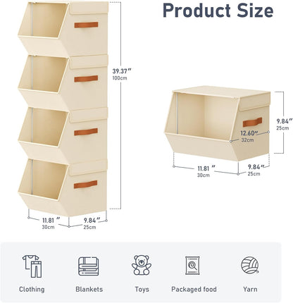 Stackable Closet Organizers and Storage Bins, Open Front Closet Shelf Organizer System With Steel Frame, Clothes Storage Basket Fabric, Collapsible Closet Drawers for Wardrobe, Nursery,Toy