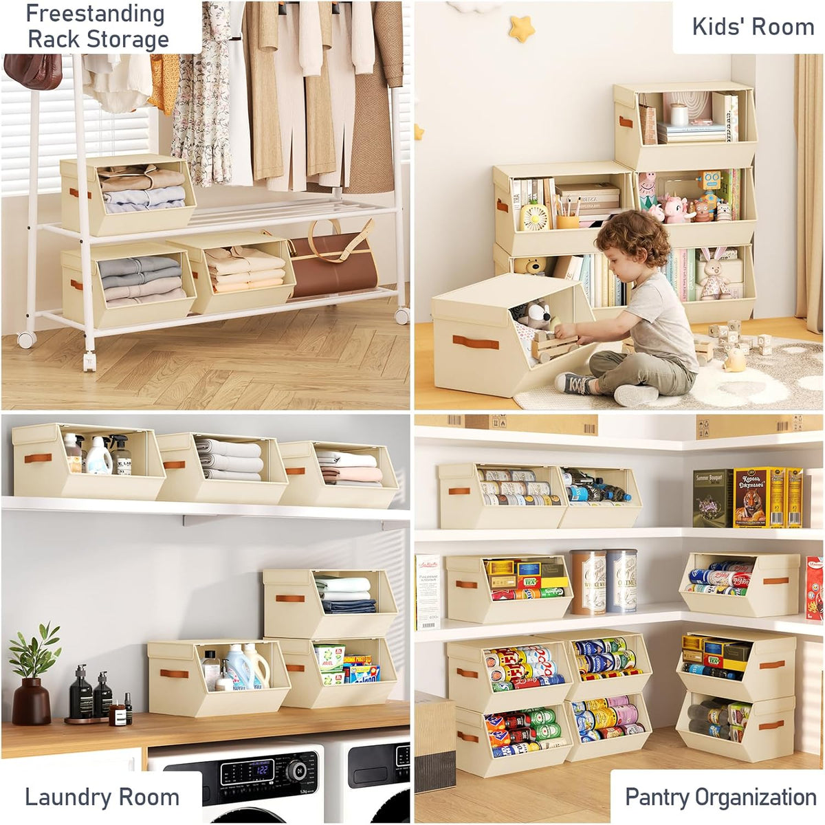 Stackable Closet Organizers and Storage Bins, Open Front Closet Shelf Organizer System With Steel Frame, Clothes Storage Basket Fabric, Collapsible Closet Drawers for Wardrobe, Nursery,Toy