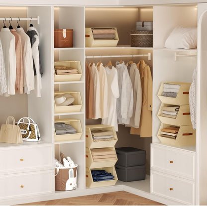 Stackable Closet Organizers and Storage Bins, Open Front Closet Shelf Organizer System With Steel Frame, Clothes Storage Basket Fabric, Collapsible Closet Drawers for Wardrobe, Nursery,Toy