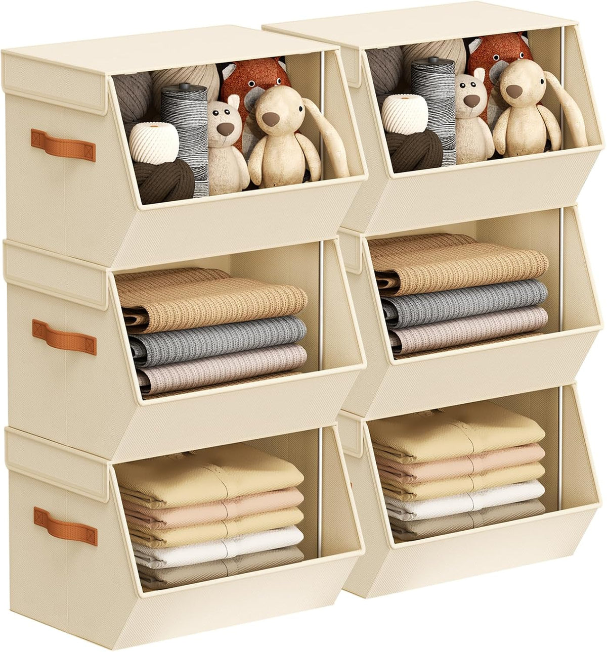 Stackable Closet Organizers and Storage Bins, Open Front Closet Shelf Organizer System With Steel Frame, Clothes Storage Basket Fabric, Collapsible Closet Drawers for Wardrobe, Nursery,Toy