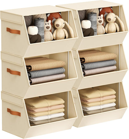 Stackable Closet Organizers and Storage Bins, Open Front Closet Shelf Organizer System With Steel Frame, Clothes Storage Basket Fabric, Collapsible Closet Drawers for Wardrobe, Nursery,Toy