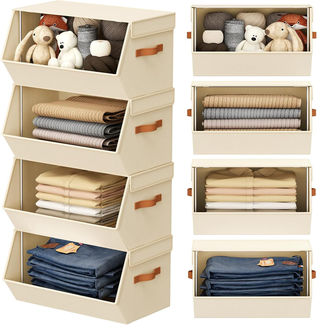 Stackable Closet Organizers and Storage Bins, Open Front Closet Shelf Organizer System With Steel Frame, Clothes Storage Basket Fabric, Collapsible Closet Drawers for Wardrobe, Nursery,Toy