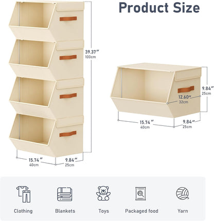 Stackable Closet Organizers and Storage Bins, Open Front Closet Shelf Organizer System With Steel Frame, Clothes Storage Basket Fabric, Collapsible Closet Drawers for Wardrobe, Nursery,Toy