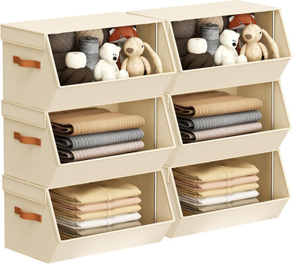 Stackable Closet Organizers and Storage Bins, Open Front Closet Shelf Organizer System With Steel Frame, Clothes Storage Basket Fabric, Collapsible Closet Drawers for Wardrobe, Nursery,Toy