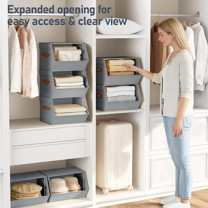 Stackable Closet Organizers and Storage Bins, Open Front Closet Shelf Organizer System With Steel Frame, Clothes Storage Basket Fabric, Collapsible Closet Drawers for Wardrobe, Nursery,Toy