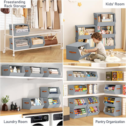 Stackable Closet Organizers and Storage Bins, Open Front Closet Shelf Organizer System With Steel Frame, Clothes Storage Basket Fabric, Collapsible Closet Drawers for Wardrobe, Nursery,Toy