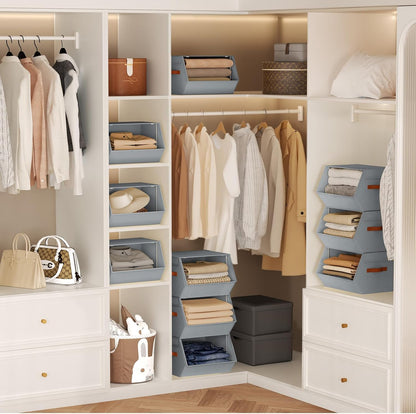 Stackable Closet Organizers and Storage Bins, Open Front Closet Shelf Organizer System With Steel Frame, Clothes Storage Basket Fabric, Collapsible Closet Drawers for Wardrobe, Nursery,Toy