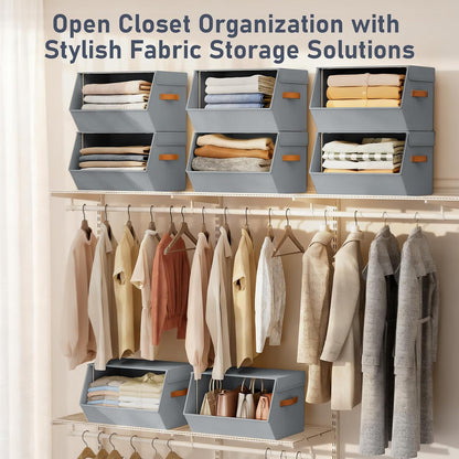 Stackable Closet Organizers and Storage Bins, Open Front Closet Shelf Organizer System With Steel Frame, Clothes Storage Basket Fabric, Collapsible Closet Drawers for Wardrobe, Nursery,Toy