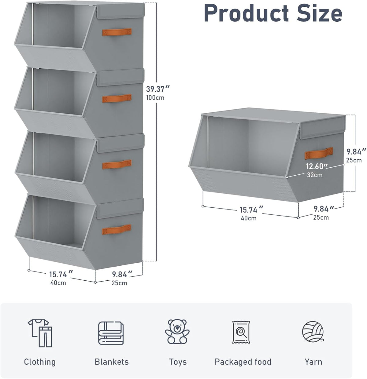 Stackable Closet Organizers and Storage Bins, Open Front Closet Shelf Organizer System With Steel Frame, Clothes Storage Basket Fabric, Collapsible Closet Drawers for Wardrobe, Nursery,Toy
