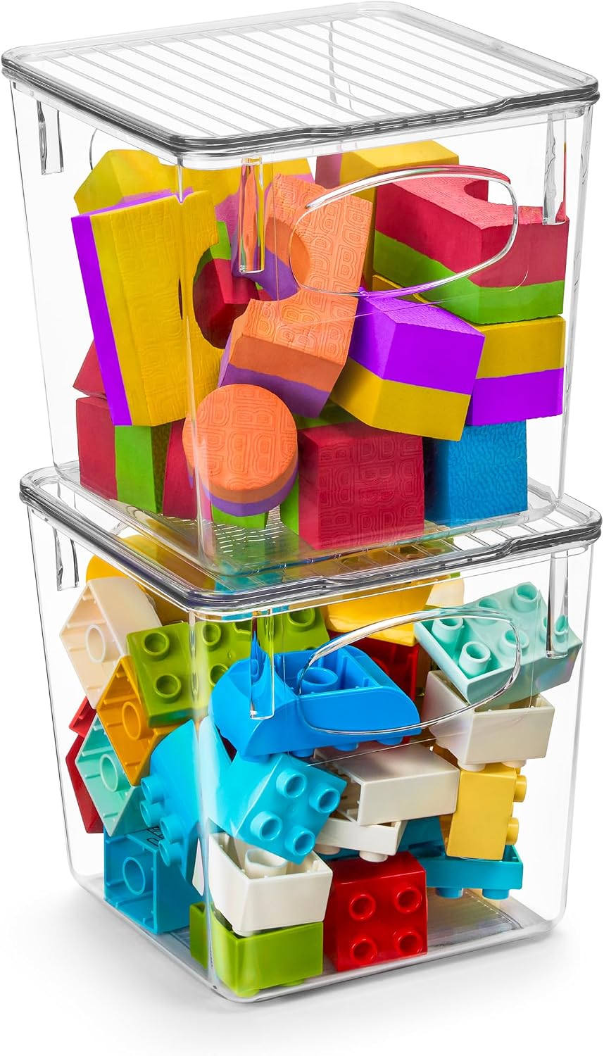 Clear Toy Storage Bins with Lids, Stackable (Large)