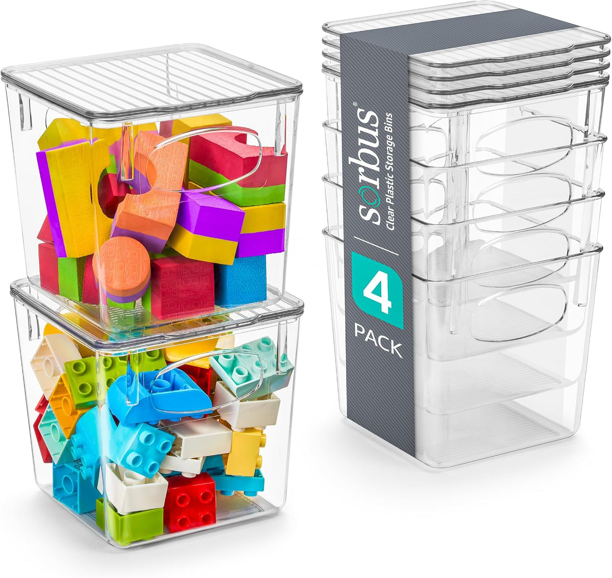 Clear Toy Storage Bins with Lids, Stackable (Large)