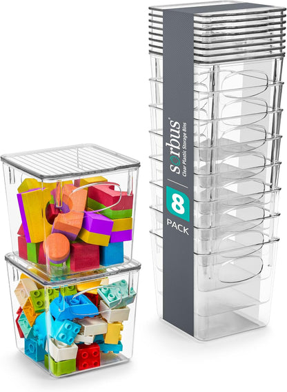 Clear Toy Storage Bins with Lids, Stackable (Large)
