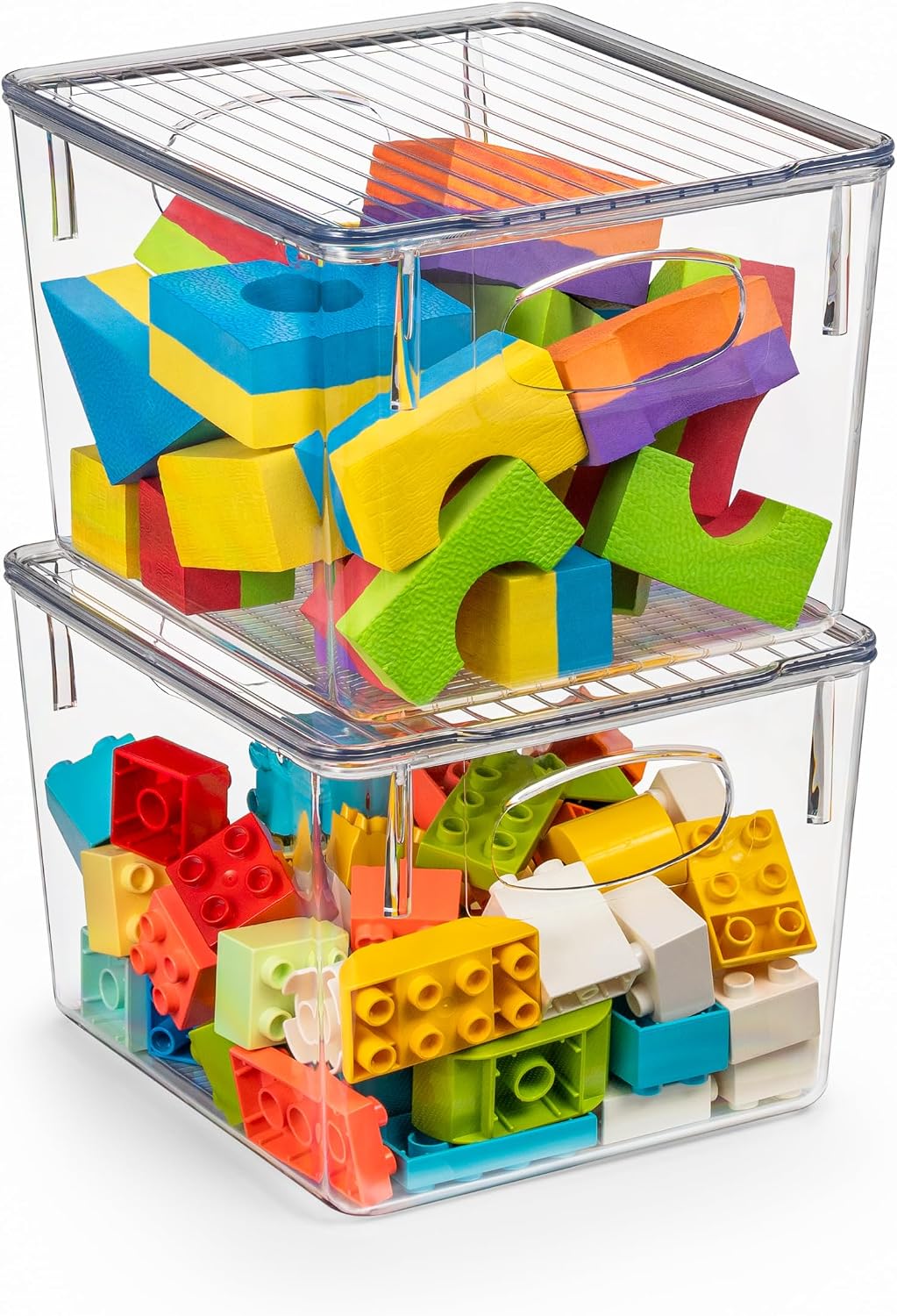 Clear Toy Storage Bins with Lids, Stackable (Large)