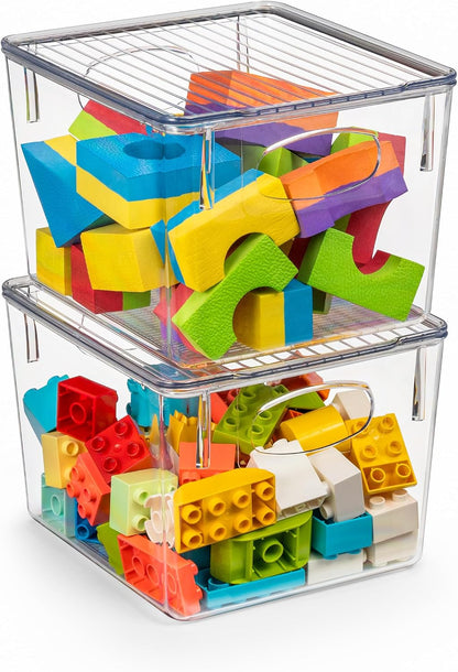 Clear Toy Storage Bins with Lids, Stackable (Large)
