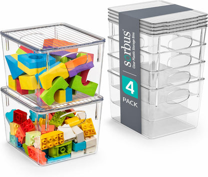 Clear Toy Storage Bins with Lids, Stackable (Large)