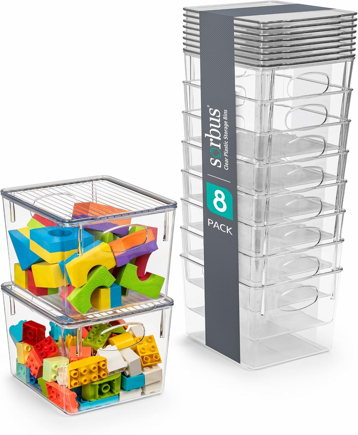 Clear Toy Storage Bins with Lids, Stackable (Large)