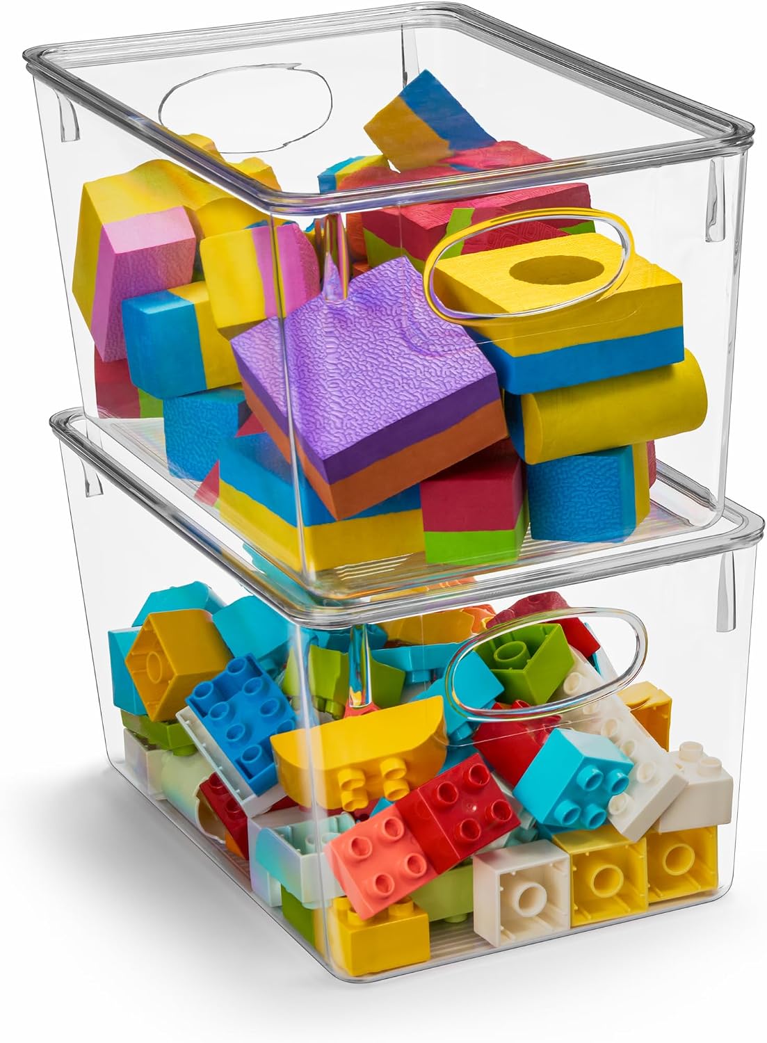 Clear Toy Storage Bins with Lids, Stackable (Large)