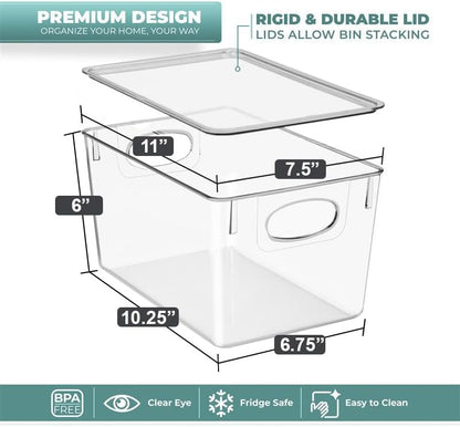 Clear Toy Storage Bins with Lids, Stackable (Large)