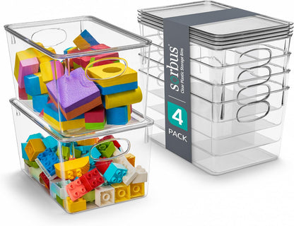Clear Toy Storage Bins with Lids, Stackable (Large)