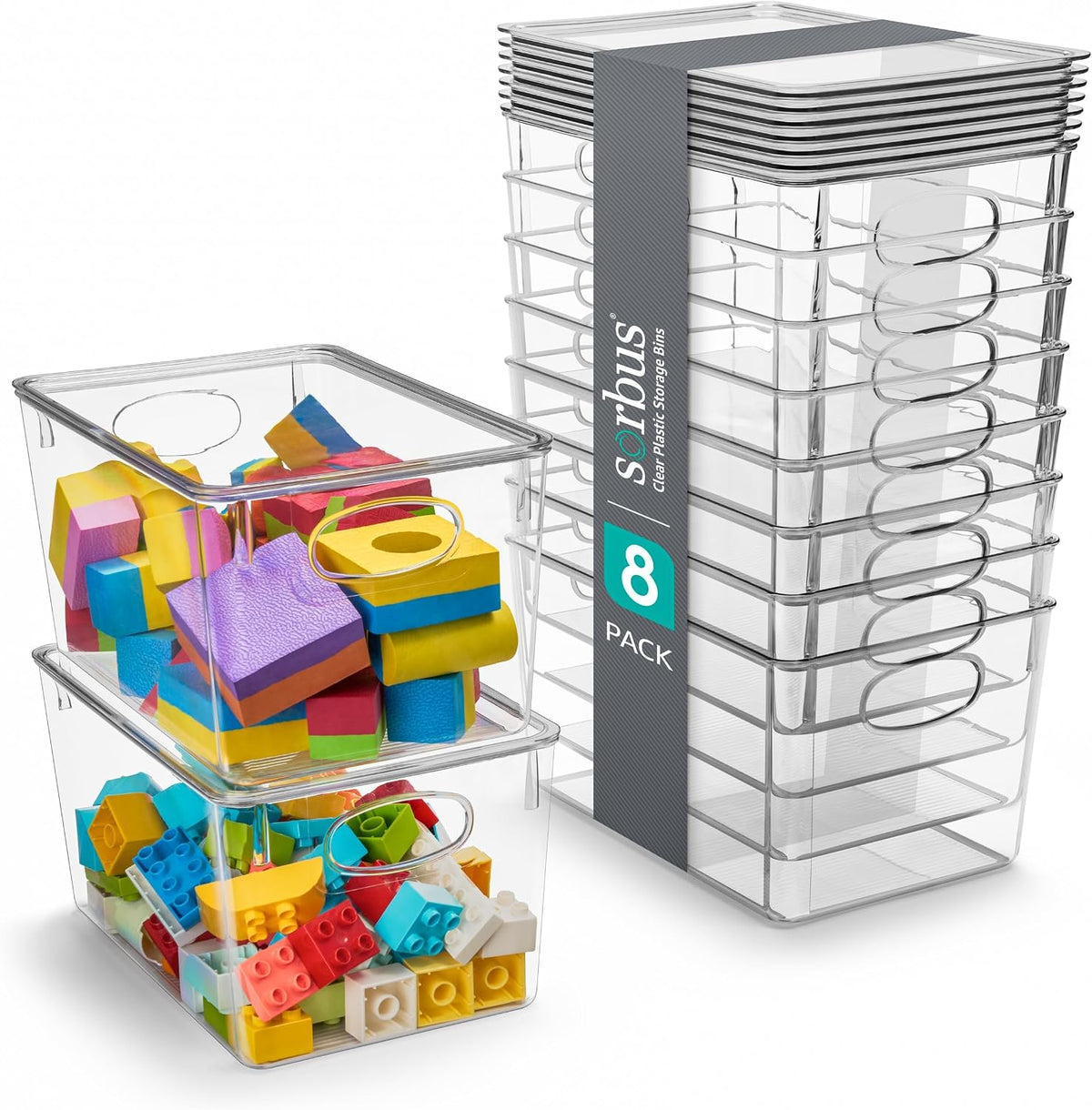 Clear Toy Storage Bins with Lids, Stackable (Large)